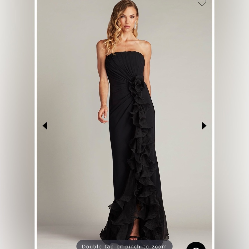 NEW Tadashi Shoji Leith Ruffle Black Strapless Gown, Small